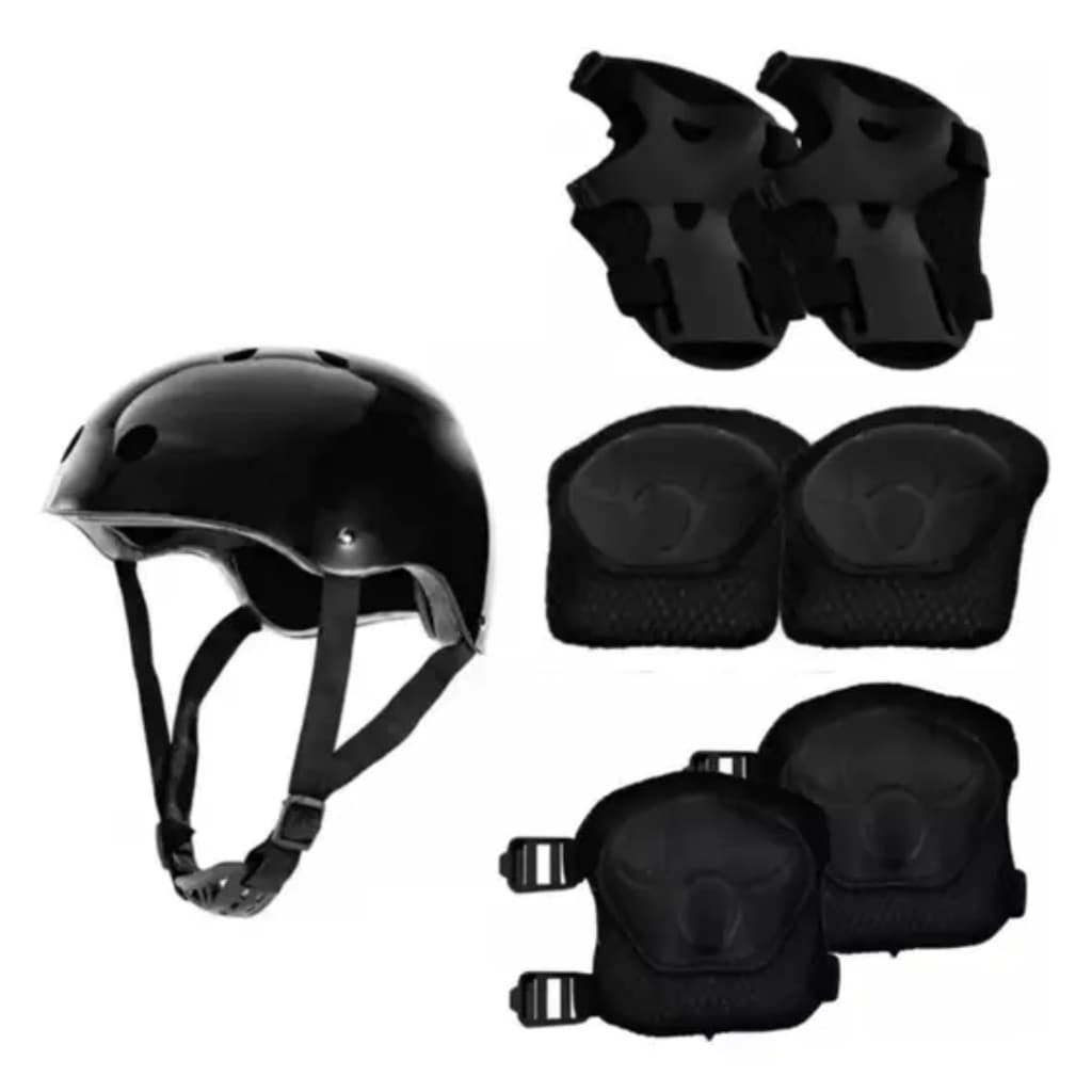 Kit Radical Proteção Infantil Esportes Radicais Bicicleta Patins Skate Capacete cor Preto