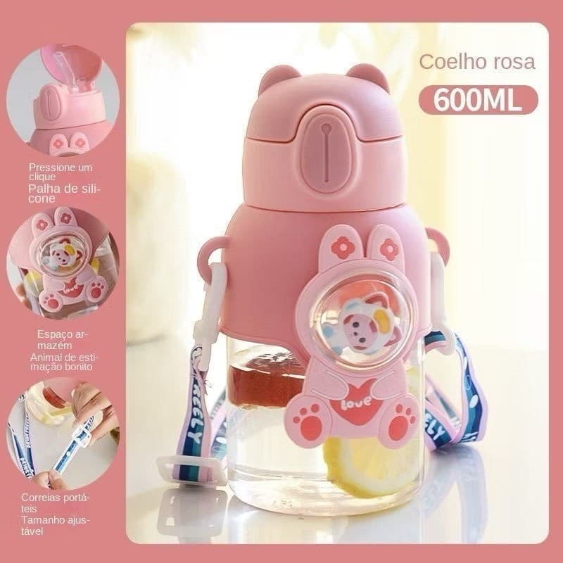 Garrafa De Água Infantil Criança Portátil Com Canudo 600ml