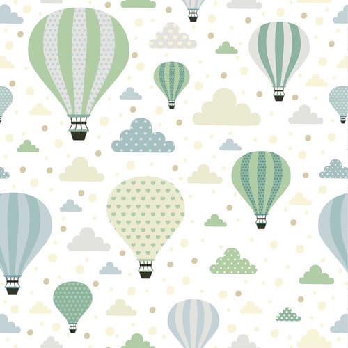 Papel De Parede Baby Balões Em Tons Verdes - 3,30x0,50m