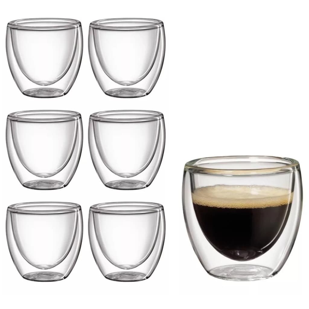Jogo Com 6 Copos Café Parede Dupla Vidro Borossilicato 80ml
