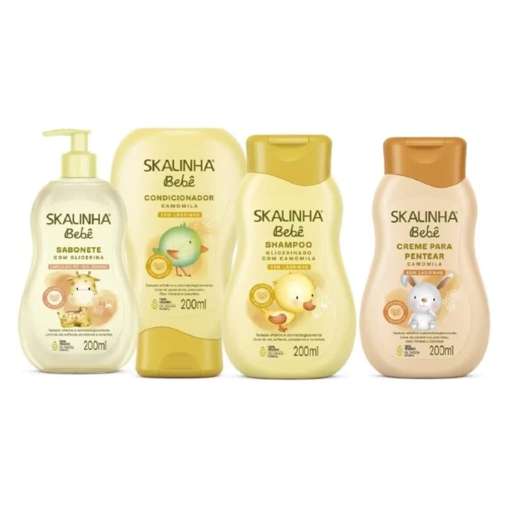 Kit Skalinha Shampoo 200ml+Condicionador 200ml+Creme Pentear 200ml Camomila Sabonete 200ml Glicerina