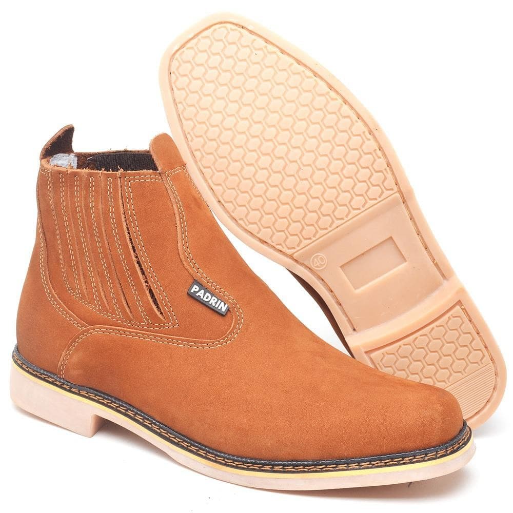 Botina Chelsea Masculina Infantil e Adulta de Couro Nobuck Cano Curto Elasticos Laterais com Detalhe 37 ao 44