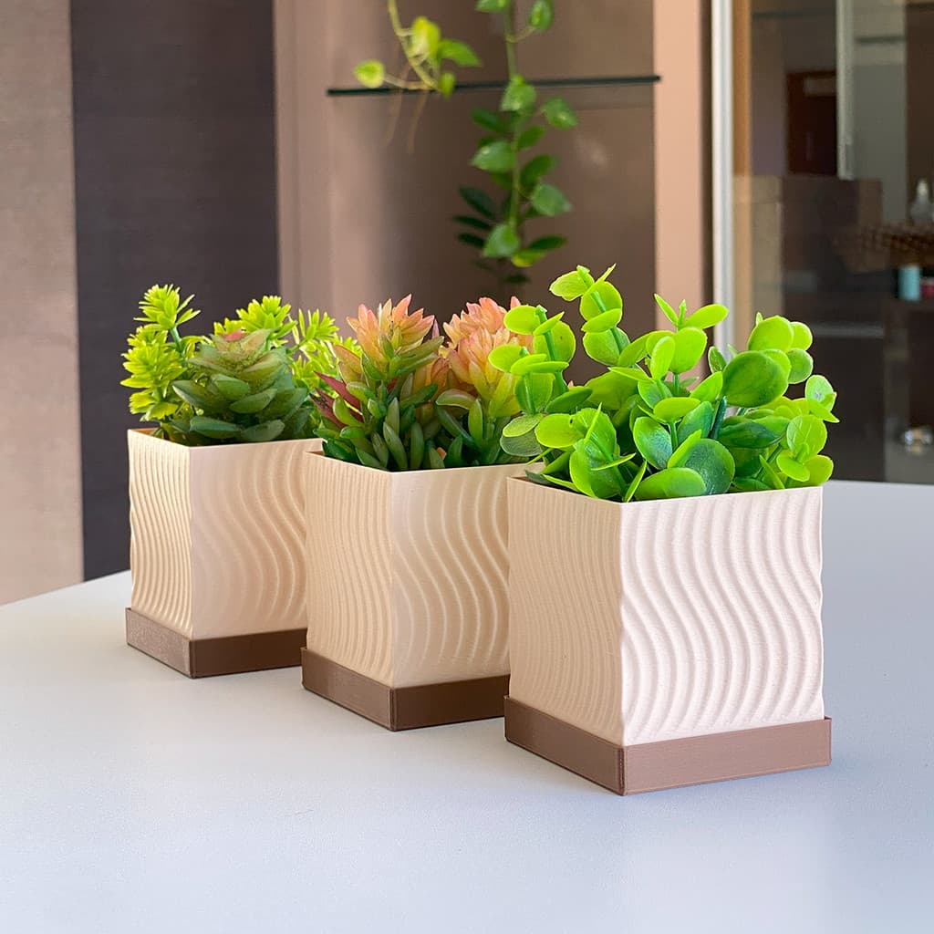 Kit 3 Cachepot Textura Ondulada Decoração Moderna Quarto Banheiro Sala Estar Armário Cozinha Planta