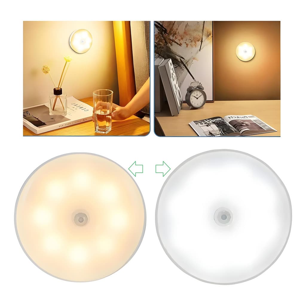 Kit 2 Led Luminárias S/ Fio Sensor Presença Recarregáveis