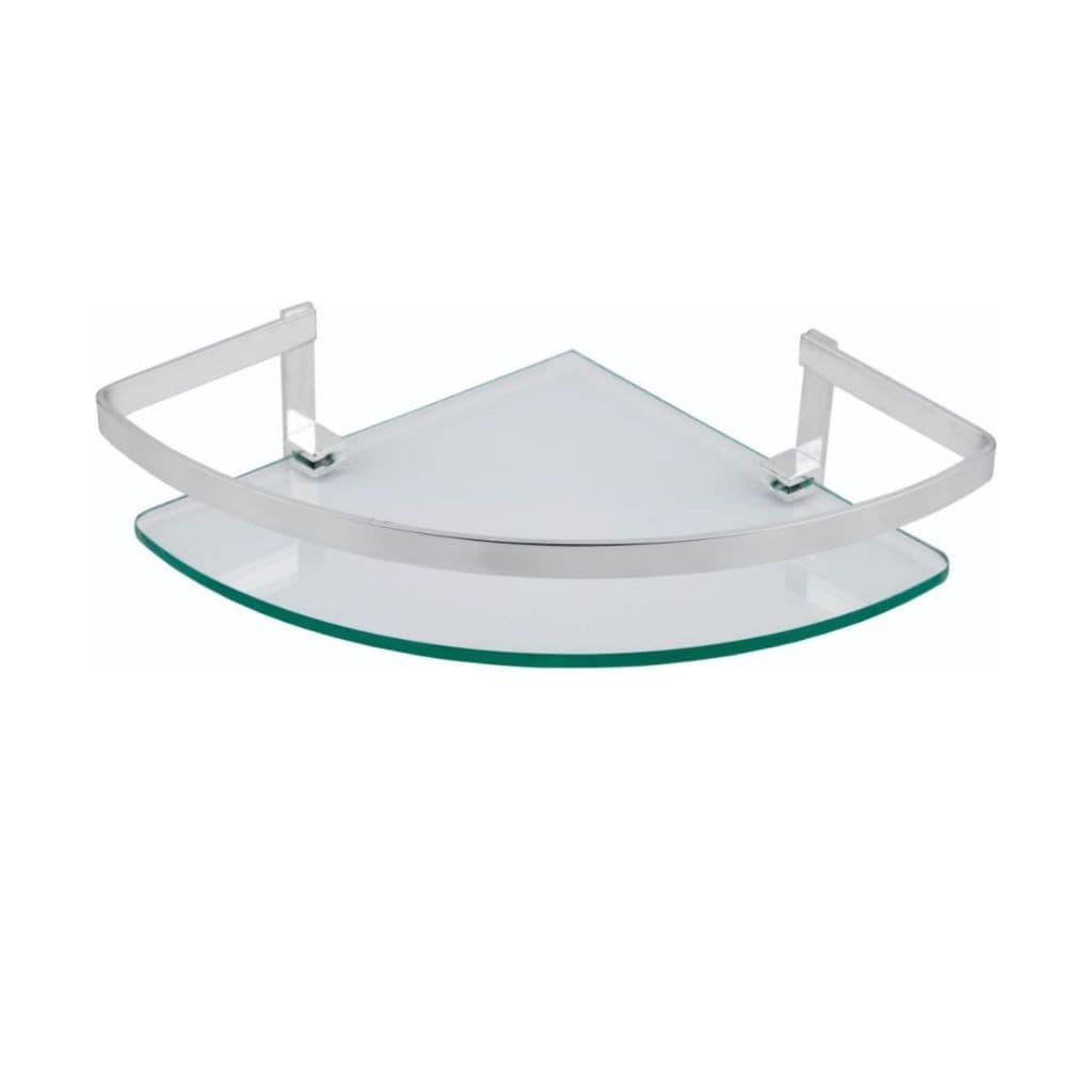 PORTA SHAMPOO DE CANTO VIDRO INCOLOR 6mm CROMADO PRATELEIRA ORGANIZADORA BANHEIRO
