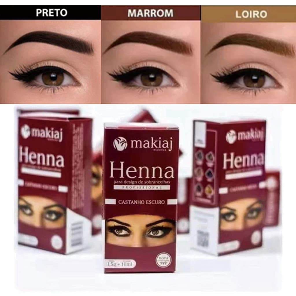 Henna Vegana Makiaj – Kit c/ Pó 1,5g + Fixador 10ml – 100% Natural e Sem Testes em Animais