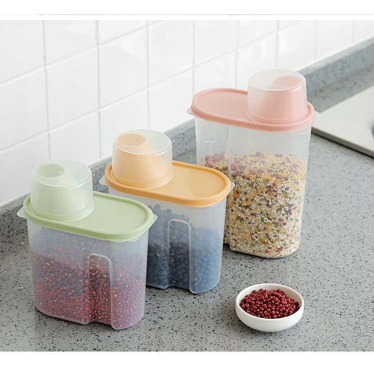 Pote Hermético 1,9L / 2.5L para Armazenamento com Bico e Copo Medidor Grãos Cereais