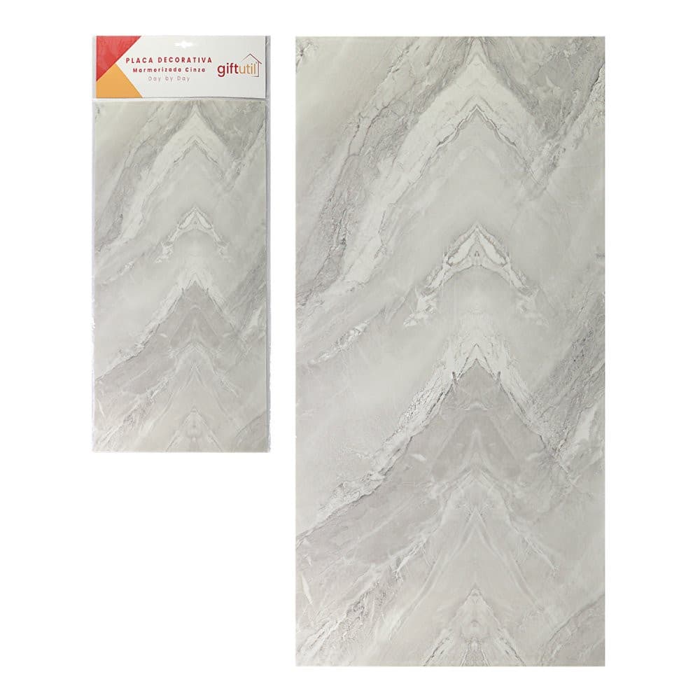 Placa Decorativa Marmorizada Cinza 60x30cm - Autoadesiva - Estilo Luxo p/ Parede