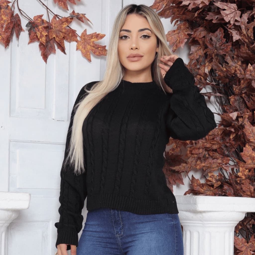 Blusa Feminina Detalhes Trança Trico Toque Macio