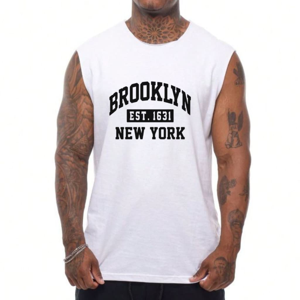 Regata Masculina Oversized algodão Academia estmapada 'Brooklyn'