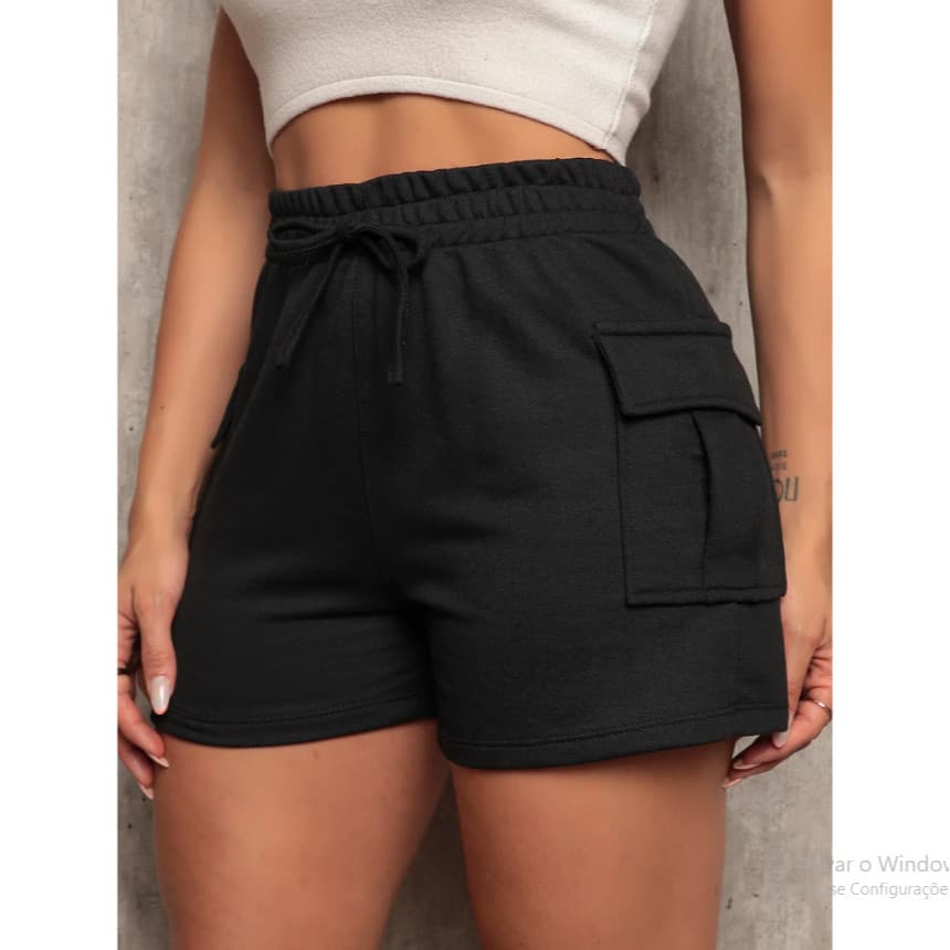 Shorts Cargo Feminino curto com bolso lateral moletinho grosso moletom