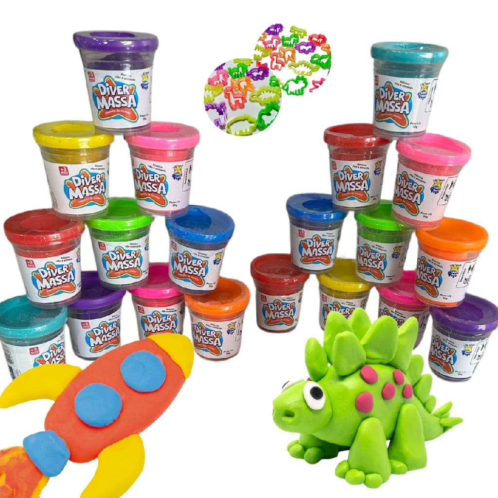 Kit 20 Massinha Modelar Infantil Diver Massa + Moldes Forminha