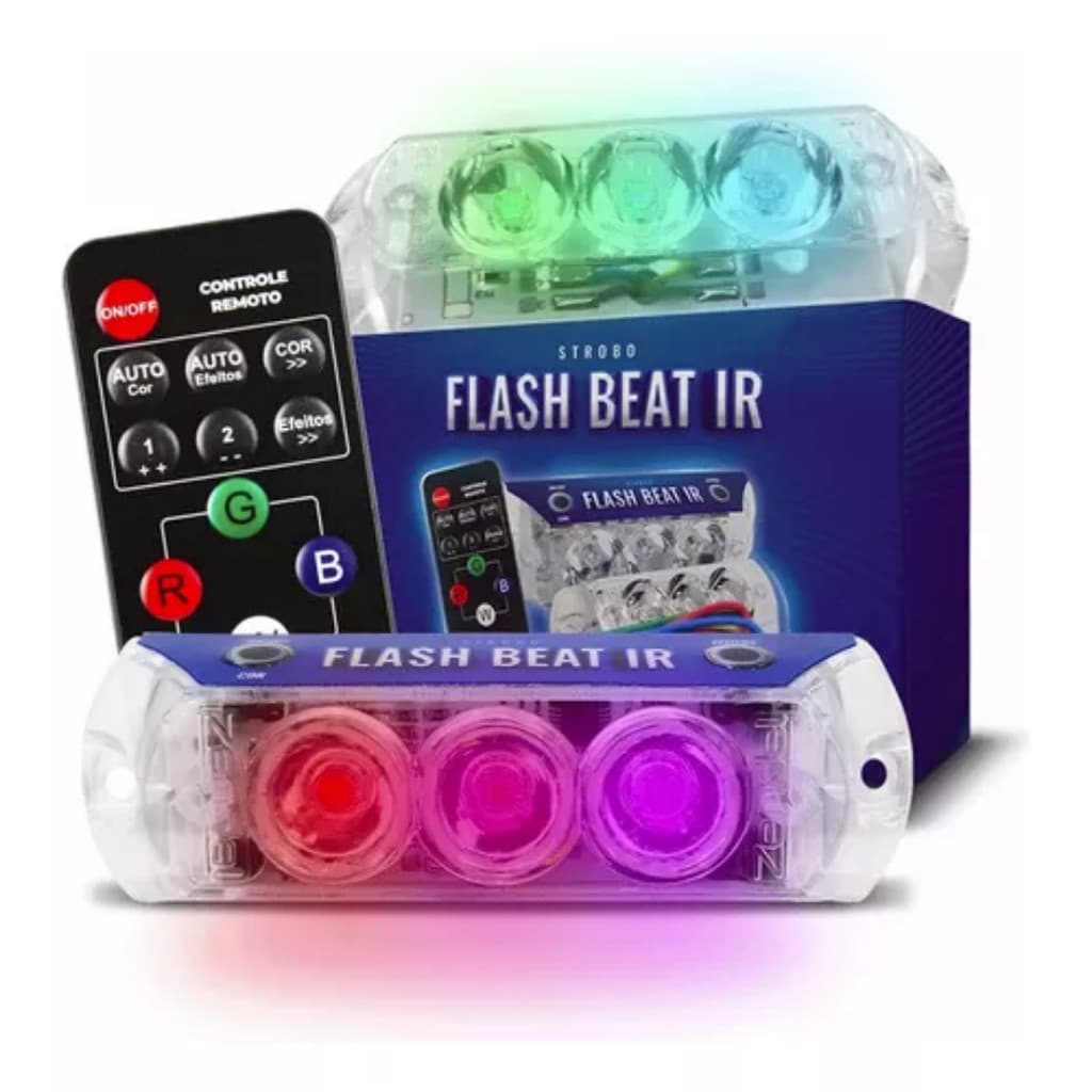 Kit Strobo Flash Beat Ir Zendel Controle Som Automotivo Rgb Com 2 Farois