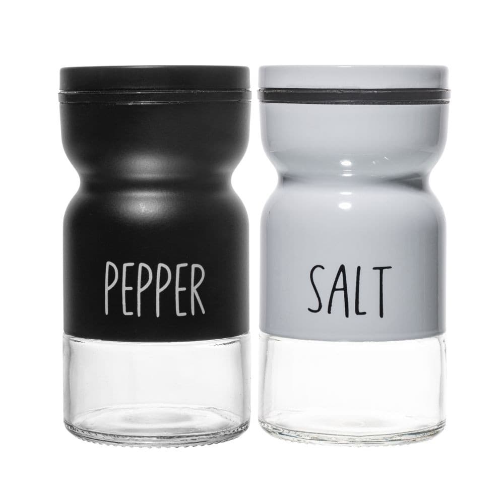 Kit Saleiro e Pimenteiro de Vidro Porta Sal e Pimenta com Tampa em Metal Preto Branco 120ml Lyor