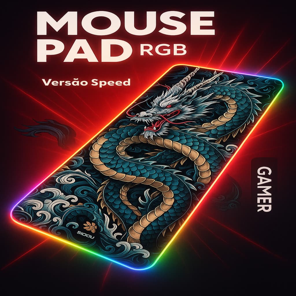 Mouse Pad Gamer Grande Speed Antiderrapante Profissional Emborrachado Alta Precisão Dragão Oriental