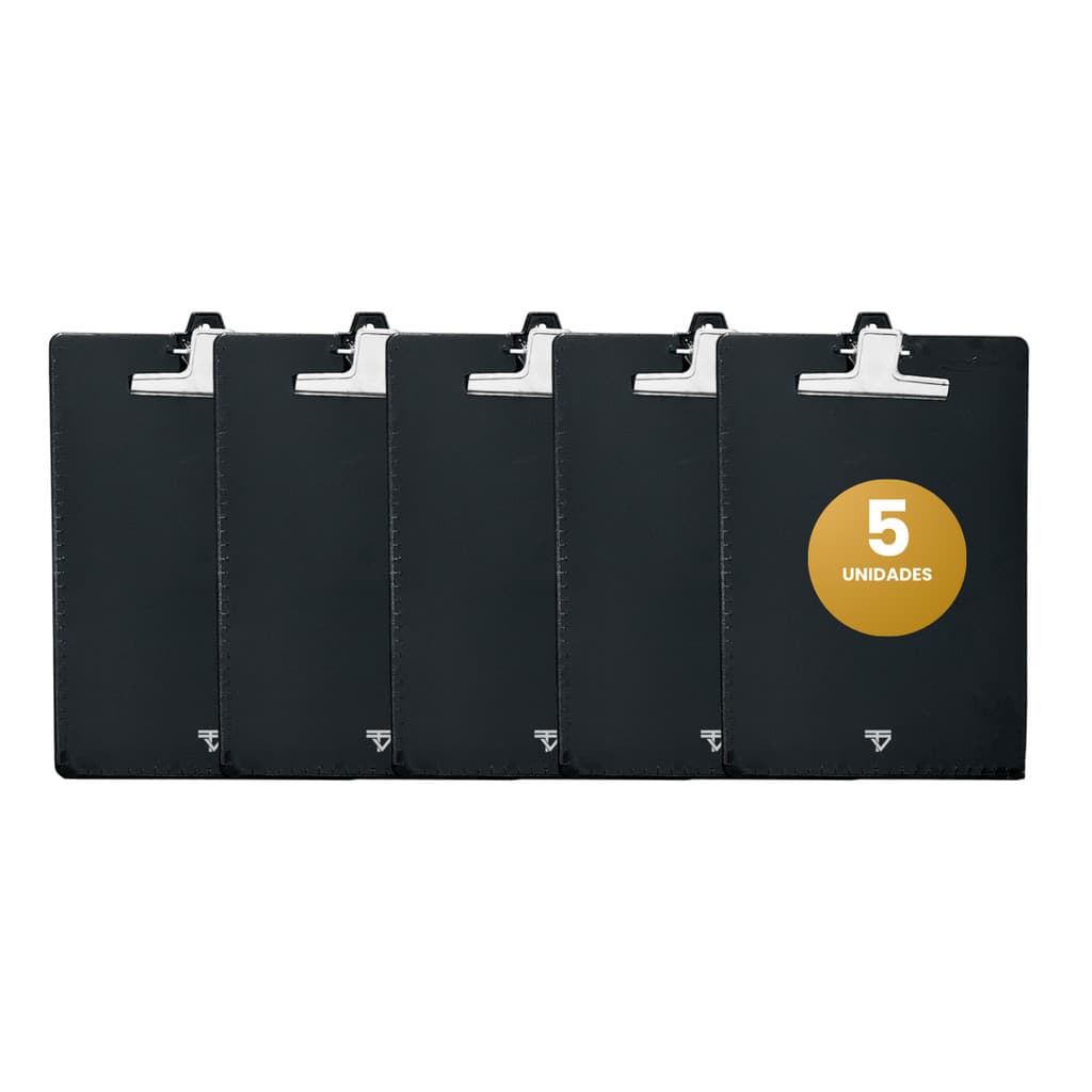 Prancheta A4 Preta Prendedor Metal Eficiente - Kit C/5 un