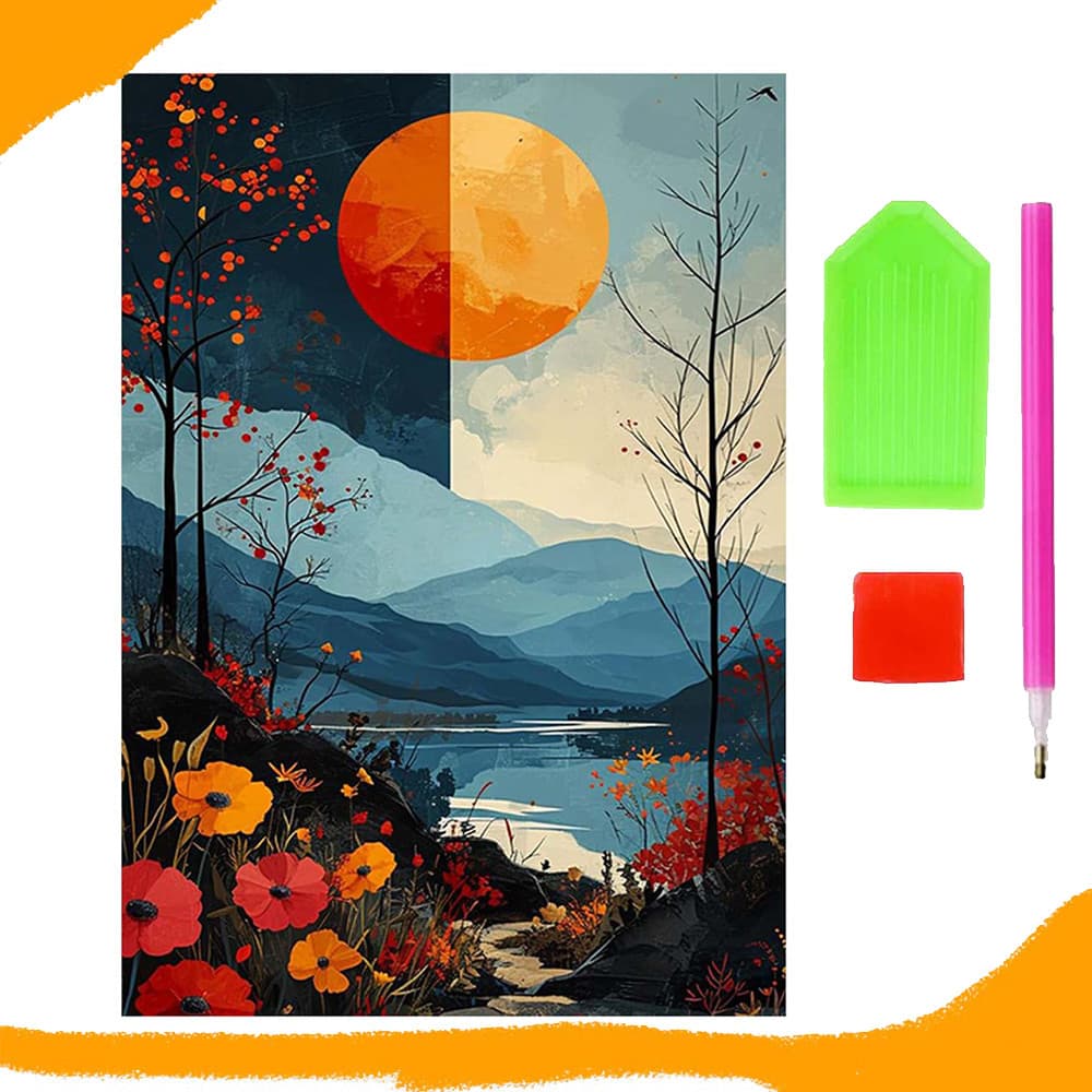 Kits de pintura com diamante redondo 5D da Lua Crescente DIY para iniciantes para decoração de casa 12x16 polegadas