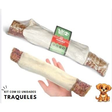 Traqueia - Traqueia + Pele de boi enrolada Luv Mordedor natural para cachorro kit com 02 unidades