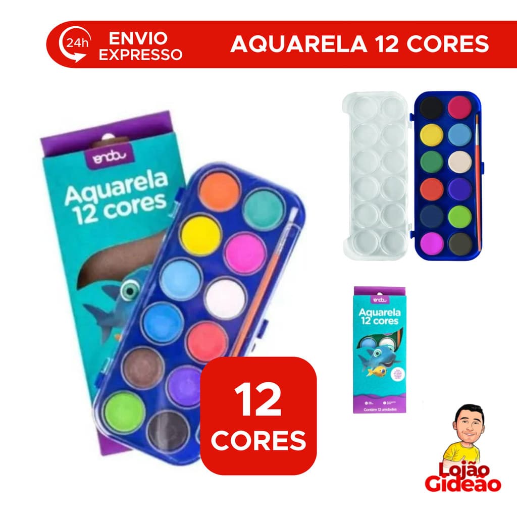 Aquarela 12 Cores Com Pincel Para Escola Trabalhos Artísticos