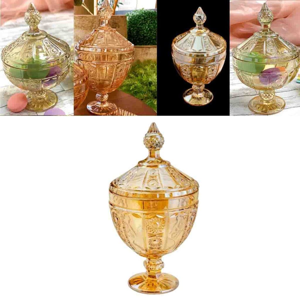 Potiche Bomboniere Decorativo Em Vidro Com Tampa Belle Wolff Ambar 23x15
