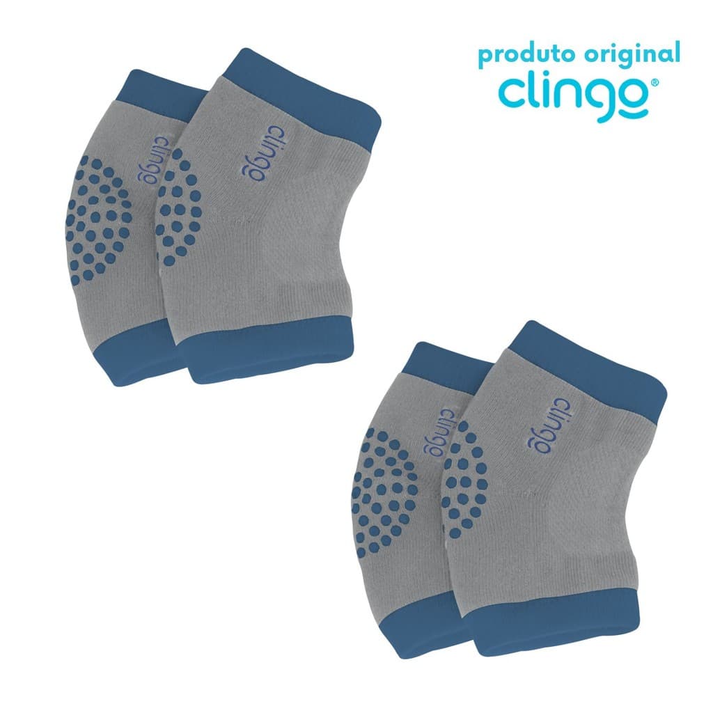 2x Joelheira Antiderrapante Clingo Azul/Cinza - Proteção Confortável para o Bebê Engatinhar