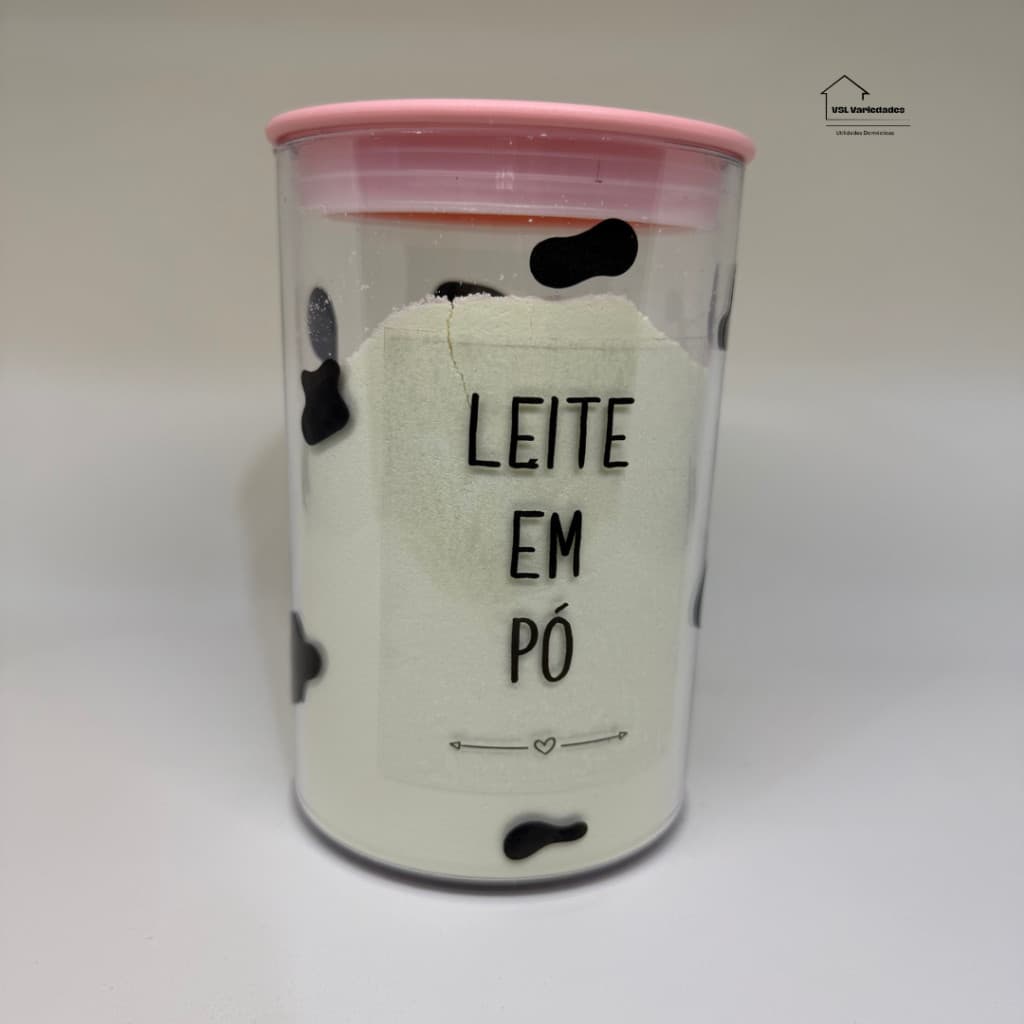 Pote Decorado 1.000ml Leite em Pó | Acrílico Hermético Adesivado - 5 Cores