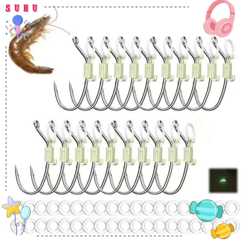 SUHU 5/10/20Pcs Ganchos Luminosos De Camarão Vivo , Conjunto De Suporte Fixo De Isca Luminosa Anti-Emaranhamento Farpado