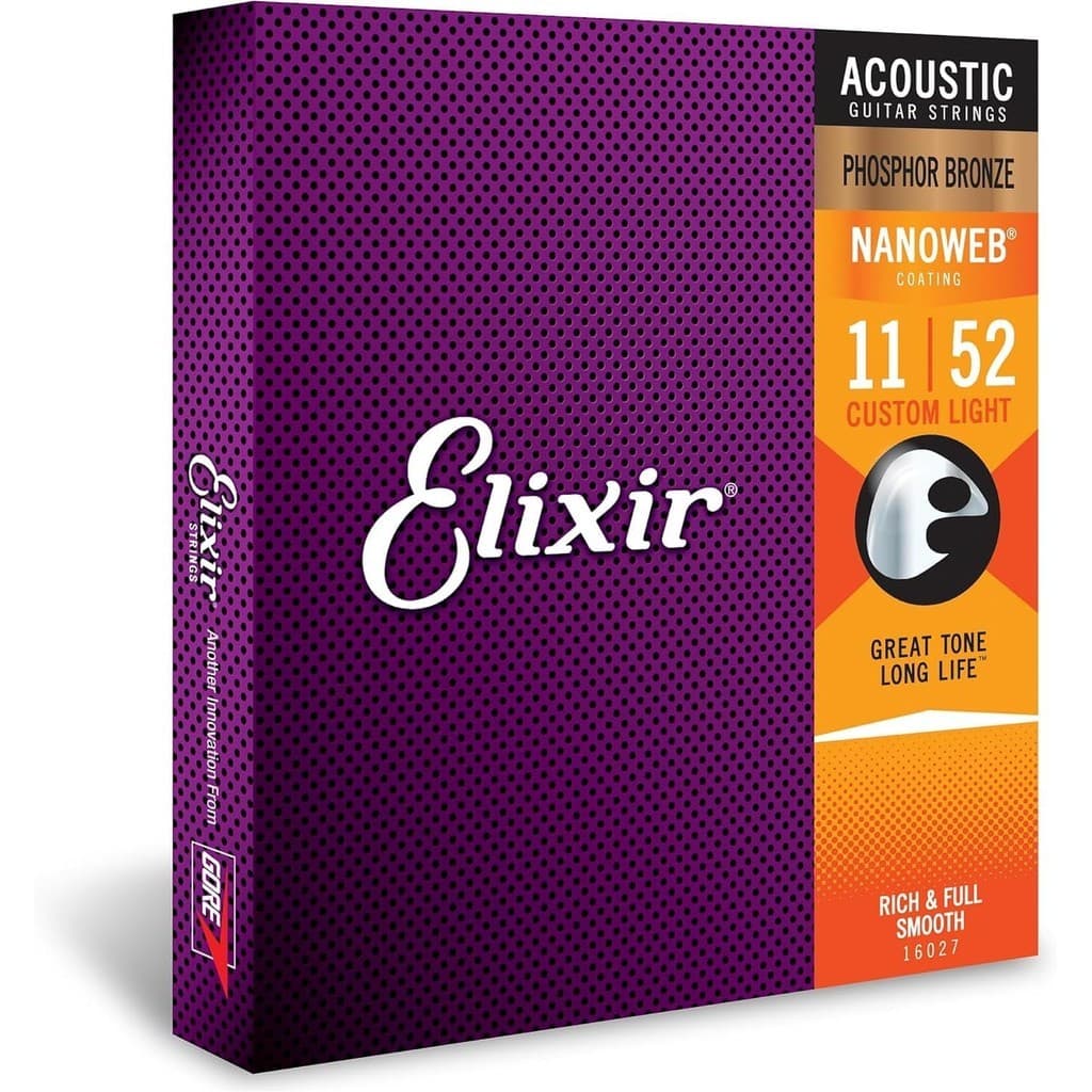 Encordoamento Elixir Nanoweb para Violão Aço 011 Light Phosphor Original Premium