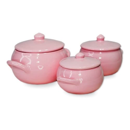 Sopeira Rosa com Alças e Tampa 1 Litro De Porcelana Louça Cozinha Caldos