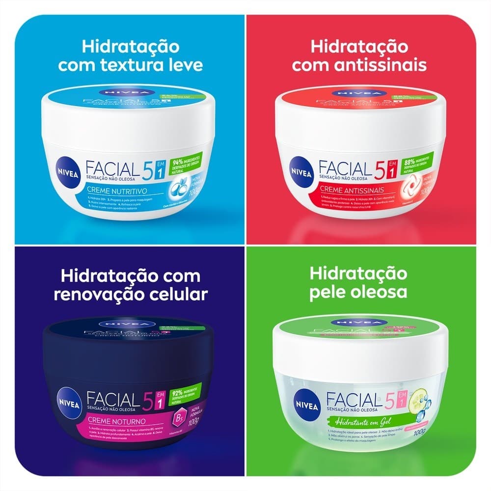 Creme Facial NIVEA 100g - Antissinais - Nutritivo - Noturno  - Gel Fresh