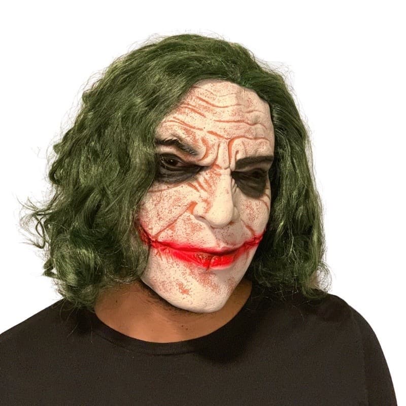 Máscara Detalhada em Látex Coringa cabelo implantado Cosplay, festas e carnaval