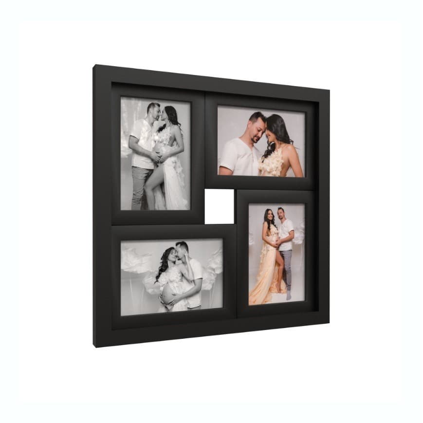 Quadro Decorativo Porta-Retrato 4 Fotos 10x15cm Parede Moldura Preta