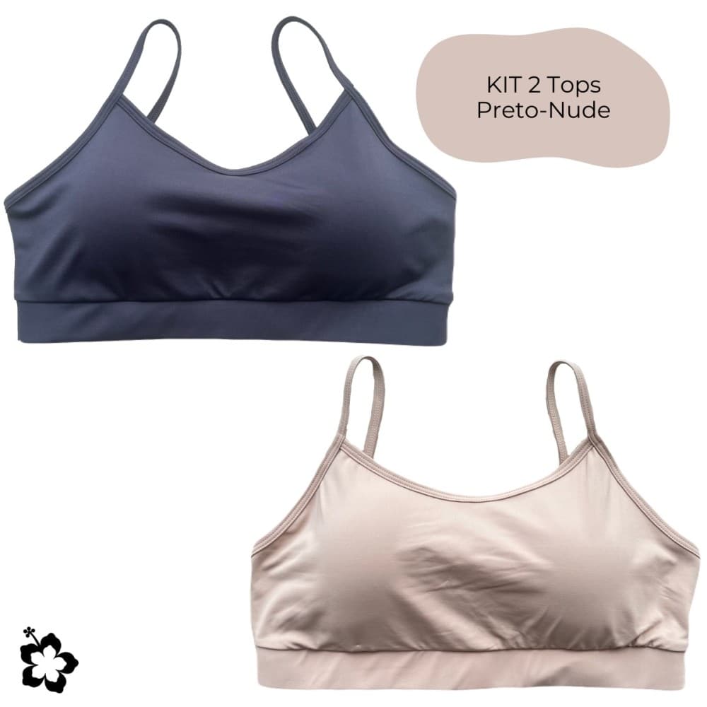 Kit 2 Top Feminino Fitness Poliamida Bojo Removível Alça Fina Top Academia Musculação