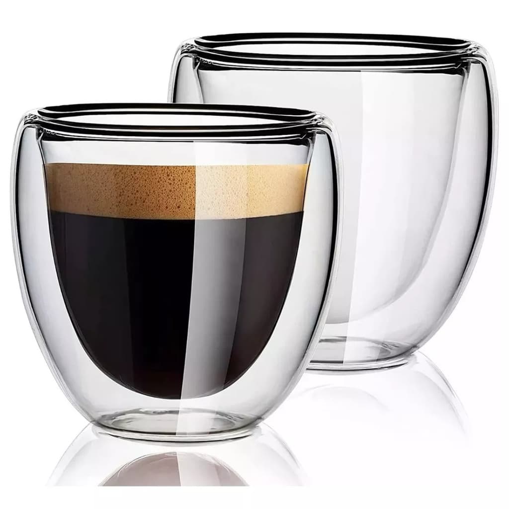 Jogo Com 2 Copos Café Parede Dupla Vidro Borossilicato 80ml