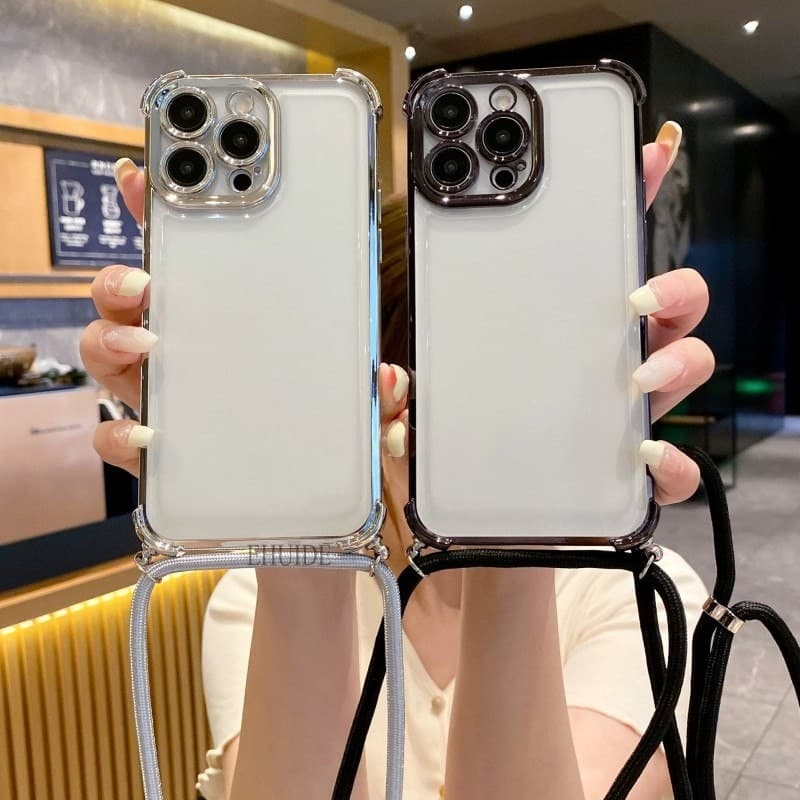 OPPO Realme 13 Pro Plus C55 C53 Reno 12F 12 11F 11 10 8 Chapeamento Alça Transparente Caso Crossbody Cordão 6D Capa À Pr