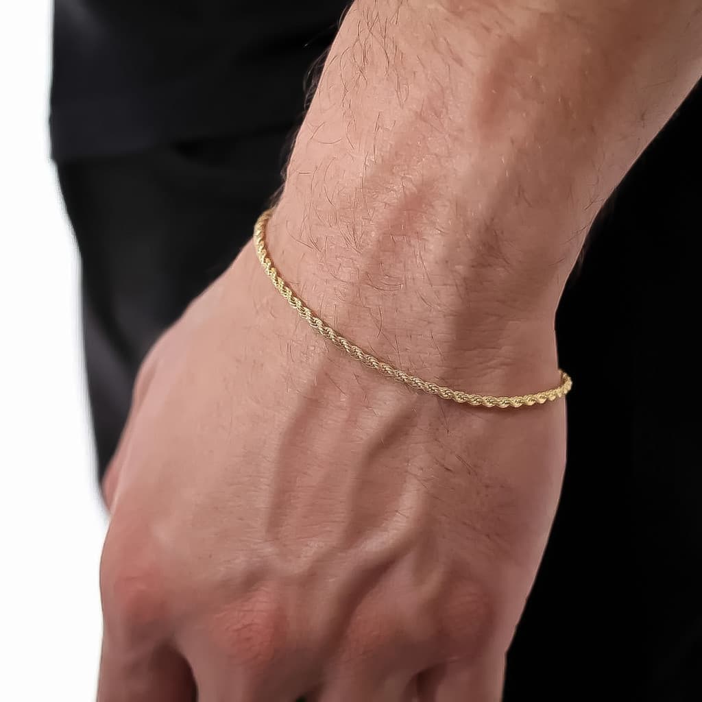 Pulseira Cordão Baiano Aço Inox Dourado