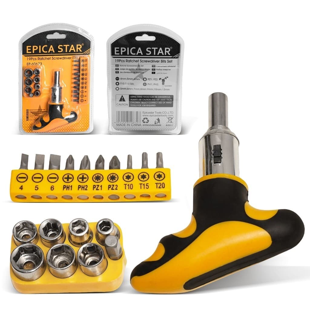 Kit Chave Catraca 19 Peças com Bits e Soquetes - Ferramentas Profissionais