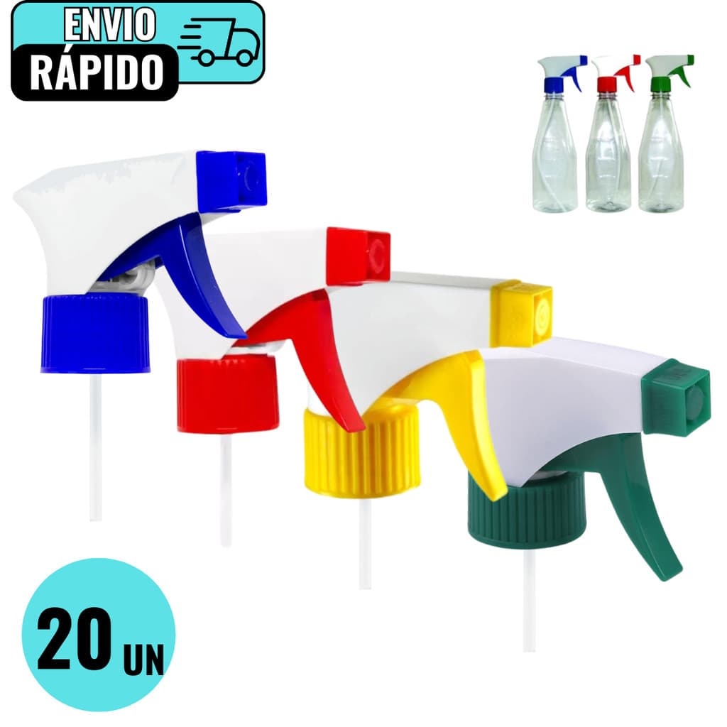 Kit 20 Gatilho Borrifador Pulverizador Spray Manual De Plastico Rosca Universal Multiuso Garrafa Pet