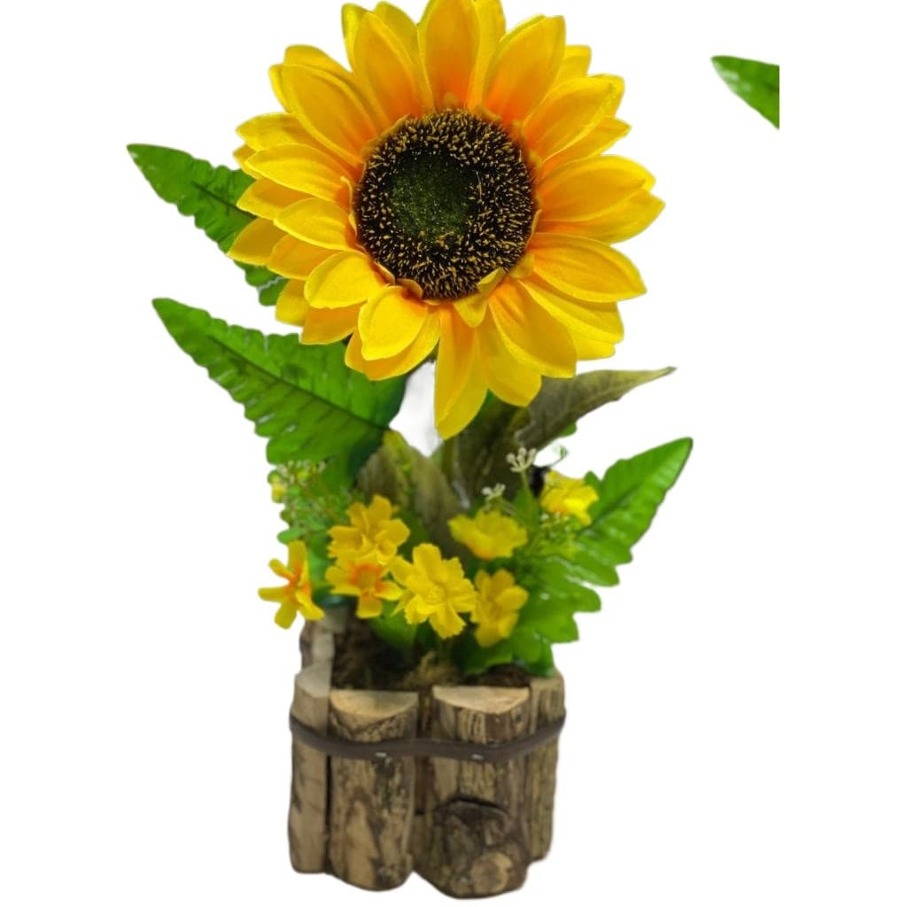 Vaso Arranjo Artificial  de Girassol com vaso, argila, musgo Ideal