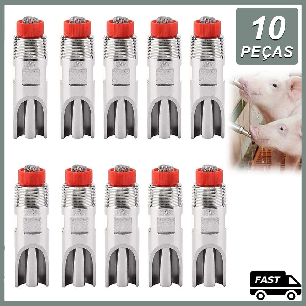Kit 10 Bebedouro De Porco Automático Chupeta Suíno Bico Aço Inoxidável