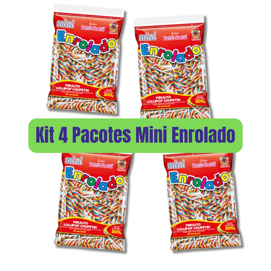 Kit 4 Pacotes Mini Pirulito Psicodélico Enrolado Rabinho Lollipop com 50 unidades cada - Santa Rita