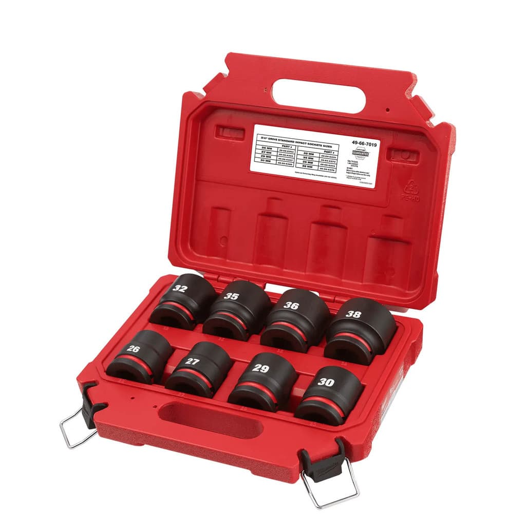 Kit Jogo de Soquetes Impacto 3/4" 26 a 38mm Curto 8pç MILWAUKEE 49-66-7019 com Maleta