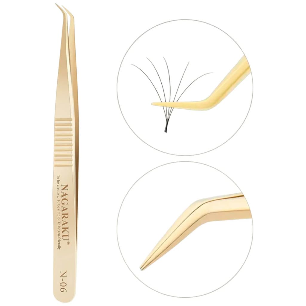 Pinça Semi Curva N-06 Nagaraku Dourada (Gold) Fio a Fio