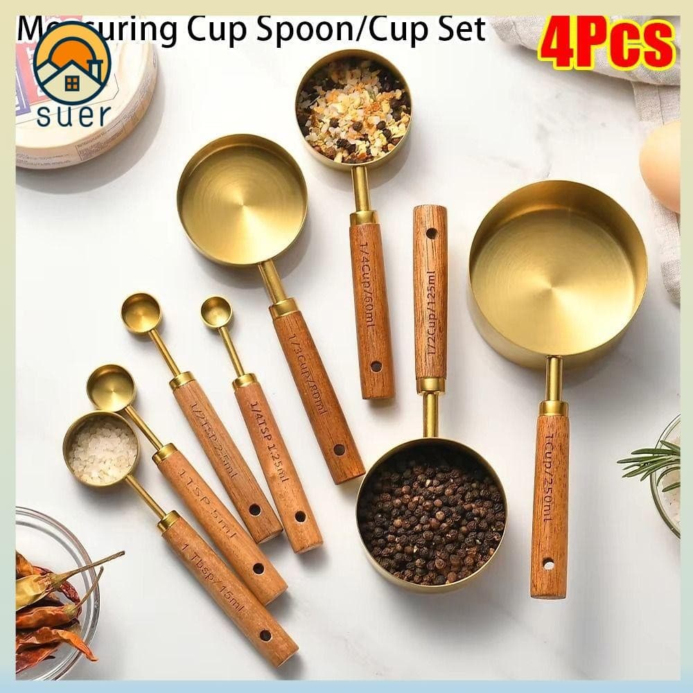 SUEBR 4 Unidades De Colher Medidora De Café , Aço Inoxidável Dourada E Prateada , Ferramenta De Cozimento De 1.25-250ml