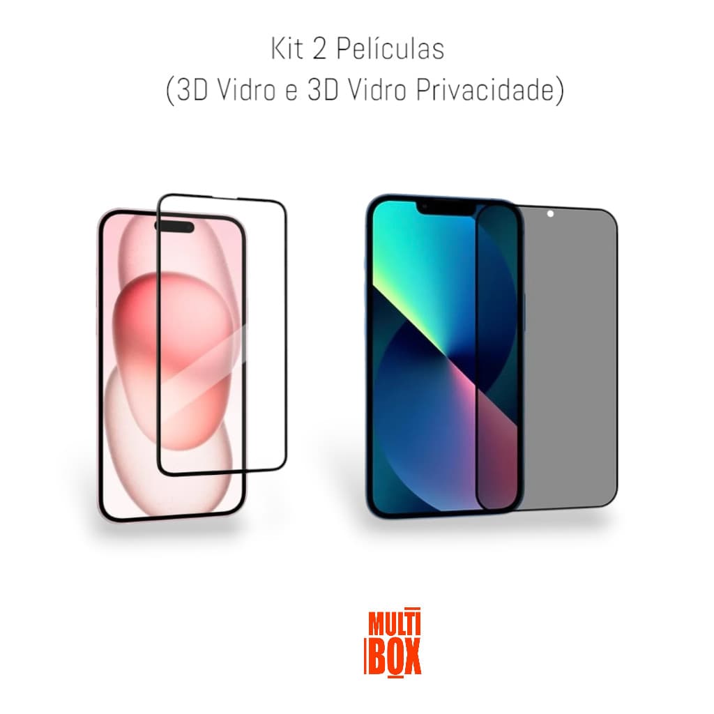 Kit Película 3D De Vidro + Película 3D De Vidro Privacidade Compatível Com Iphone 15