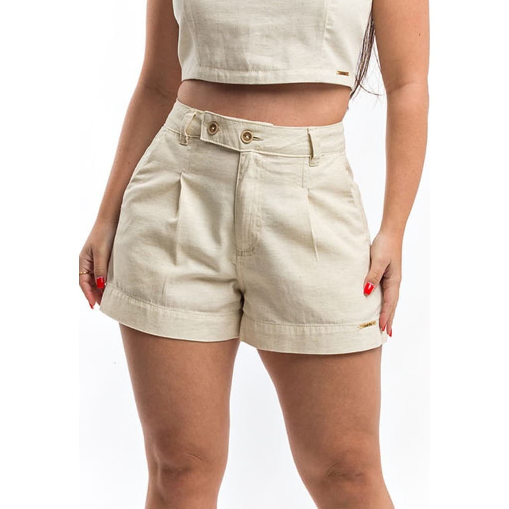 Short Feminino de Linho Alfaiataria Cintura Alta Premium