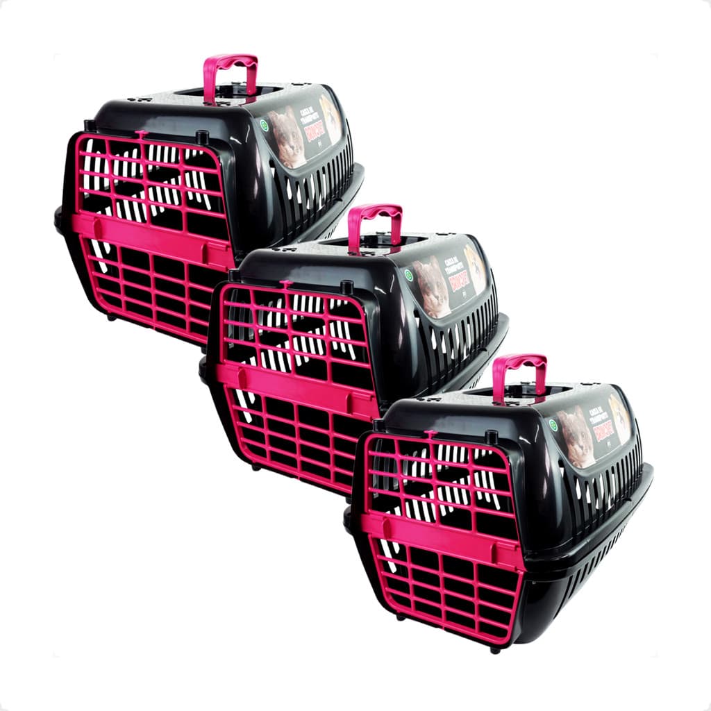 Kit 3 Caixa de Transporte Brinqpet N2 Premium – Preto e Rosa