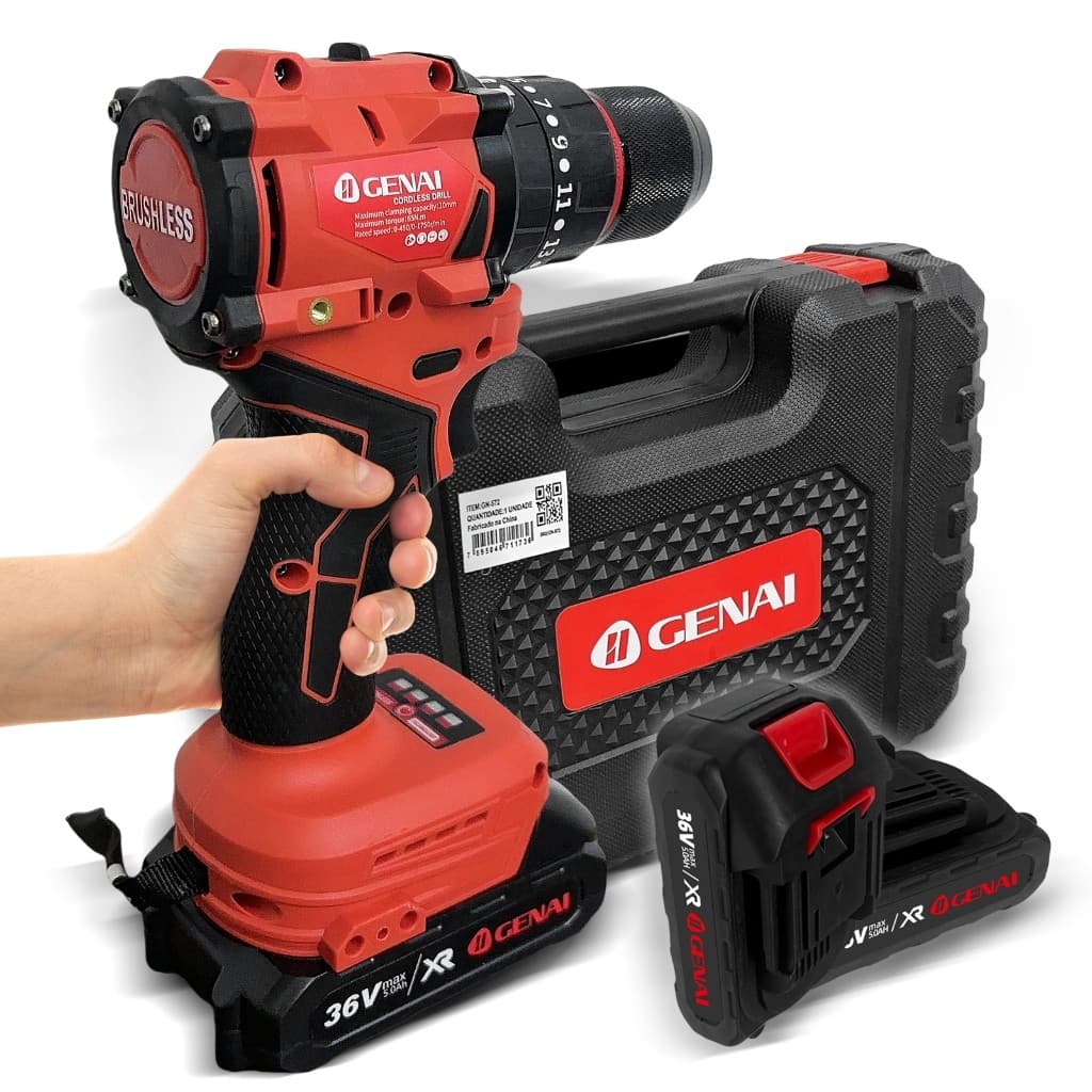【GENAI】Brushless Furadeira Parafusadeira 3/8" a bateria 21V Com Impacto Profissional 1750r/min 65N.m Broca Bits Maleta