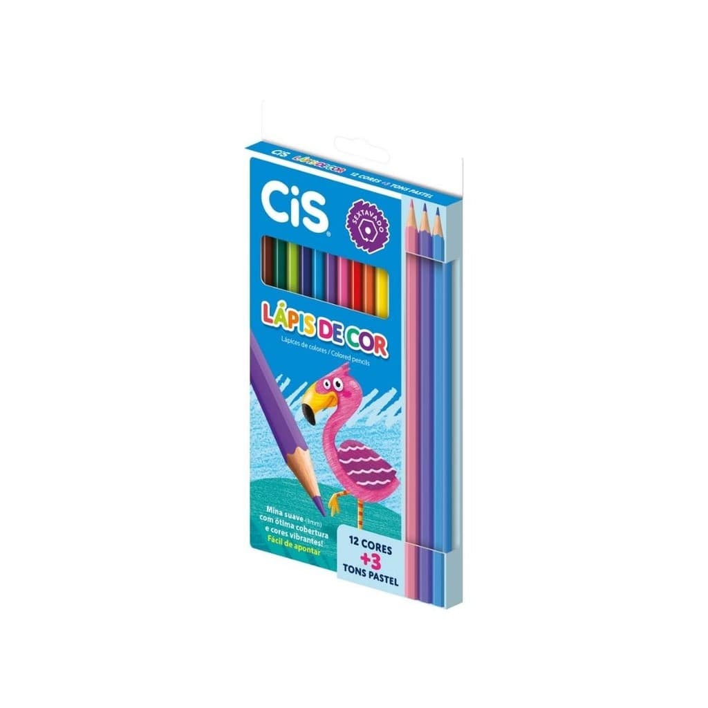 LAPIS DE COR SEXTAVADO CIS 12 CORES + 3 TONS PASTEL