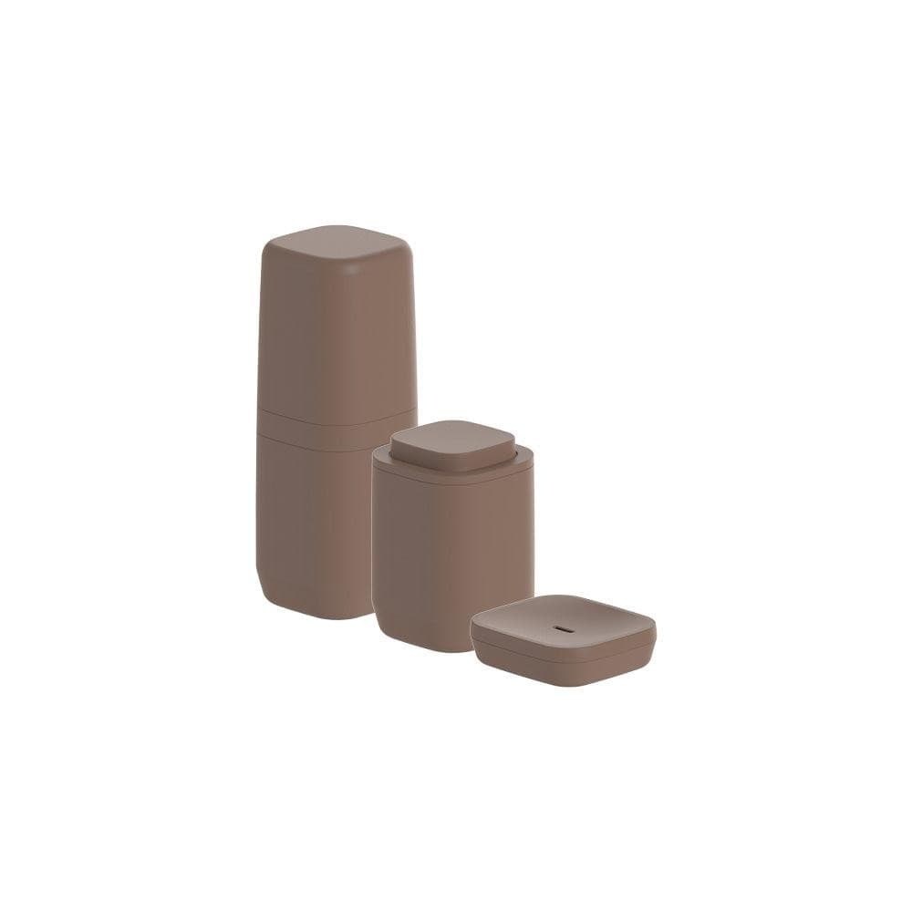 Kit de acessórios de bancada com saboneteira Ou 3 peças Linha Aura - Marrom Amêndoa